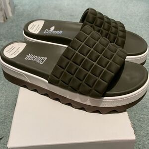 Cougar Womens Perla Olive Embossed Slip On Flatform Slide Sandals Shoes NWT